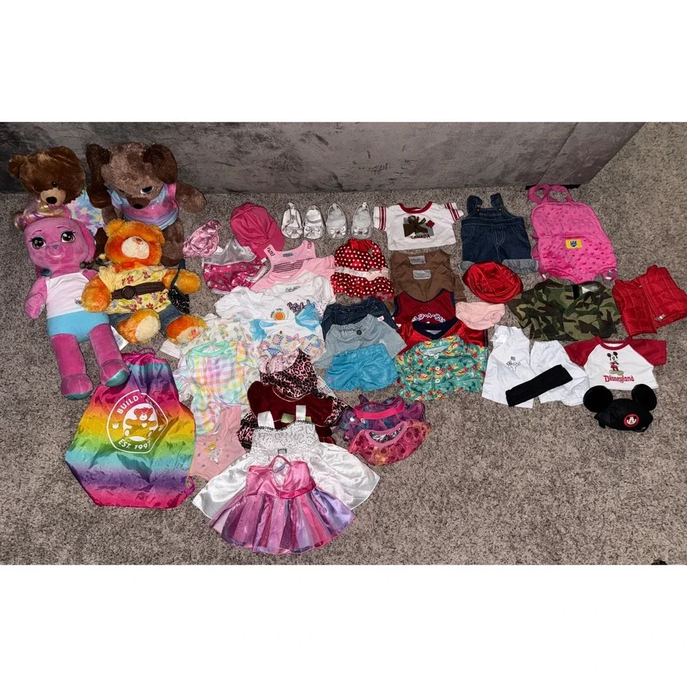 Huge Build A Bear Lot 40+pieces and 4 Bears Mickey Dresses Shoes Karate